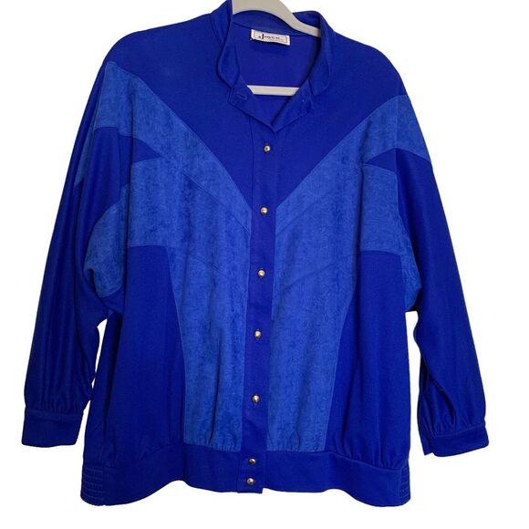 Joyce Sportswear Top Womens Medium Blue 2 Tone Long Sleeve Gold‎ Buttons Vintage - Picture 1 of 9
